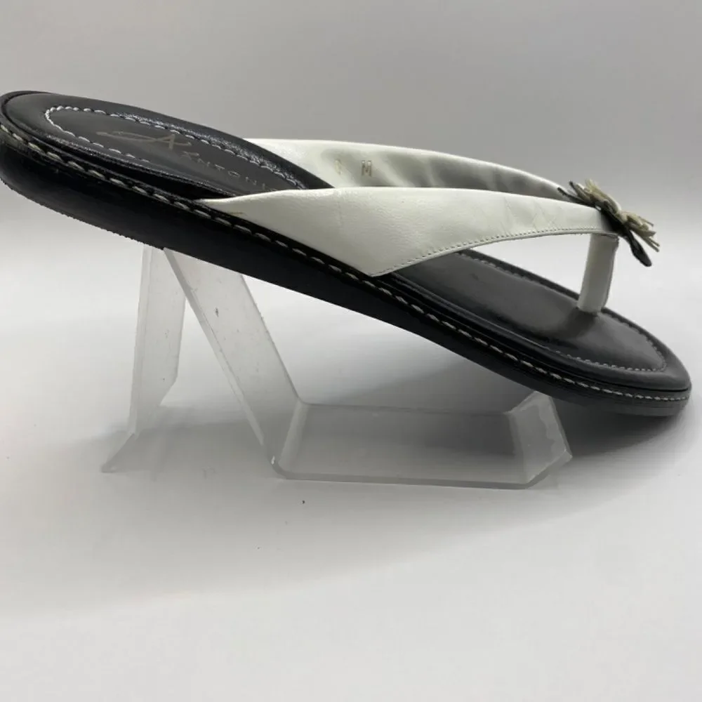 Antonio Bossi Size 8 Black White Leather Daisy Flower Sandals Size 8 NWT